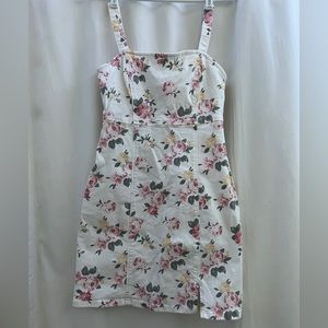 hollister short white jean dress with roses